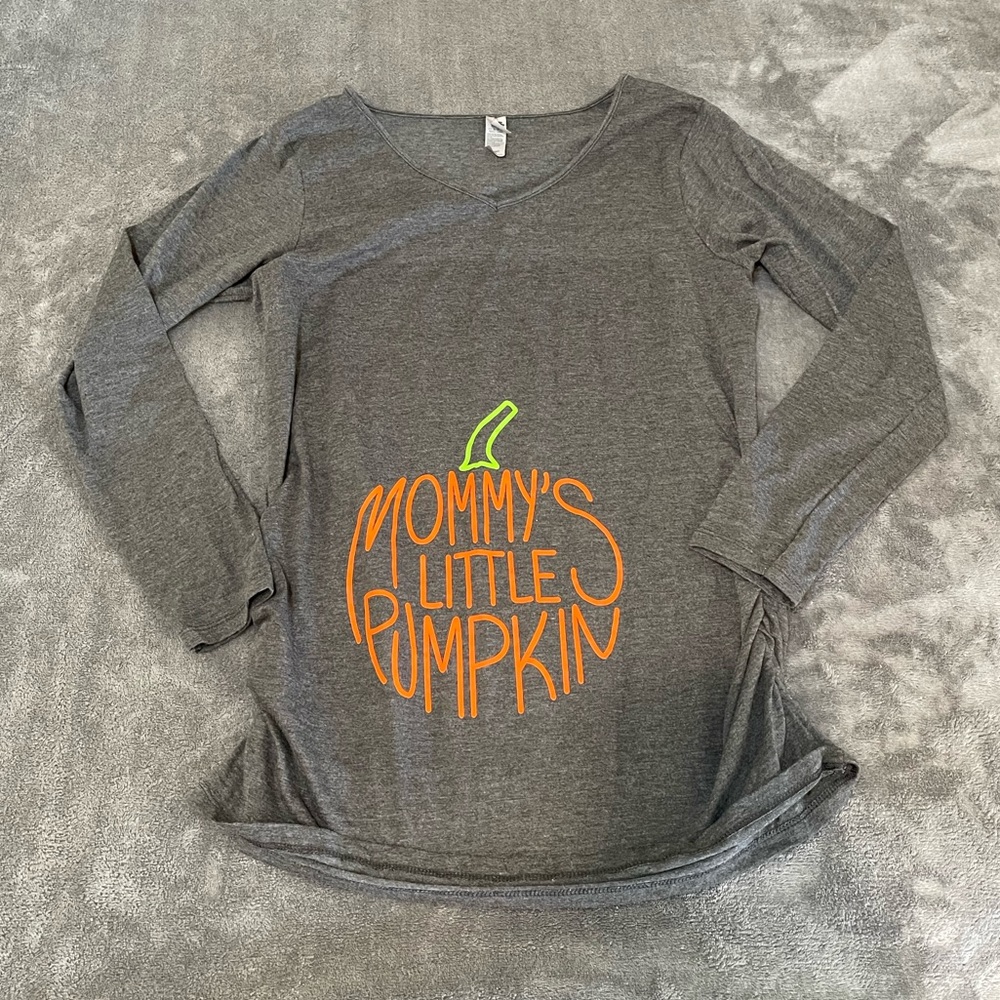 Womens Maternity Mommy’s Little Pumpkin Fall Holiday Long Sleeved Shirt Top